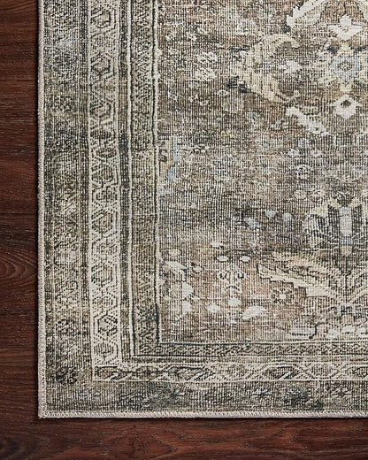 Loloi Layla Collection LAY-13 Antique/Moss 2'-6" x 7'-6" .13" Thick Runner Rug, Soft, Durable, Vintage Inspired, Distressed, Low Pile, Non-Shedding, Easy Clean, Printed, Living Room Rug