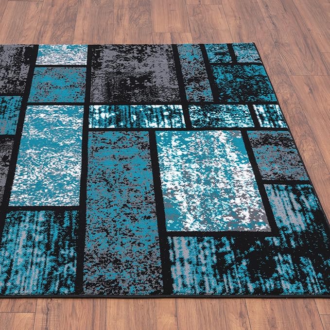 LUXE WEAVERS Modern Geometric Squares Turquoise 4x5 Area Rug for Living Room