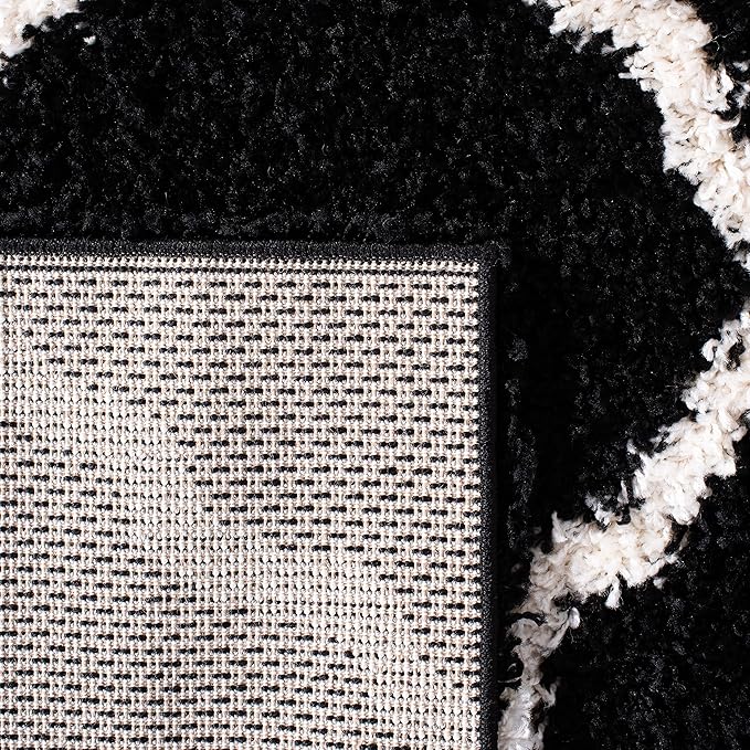 SAFAVIEH Dallas Shag Collection Runner Rug - 2'3" x 8', Black & Ivory, Trellis Design, Non-Shedding & Easy Care, 1.5-inch Thick Ideal for High Traffic Areas in Living Room, Bedroom (SGD257Z)
