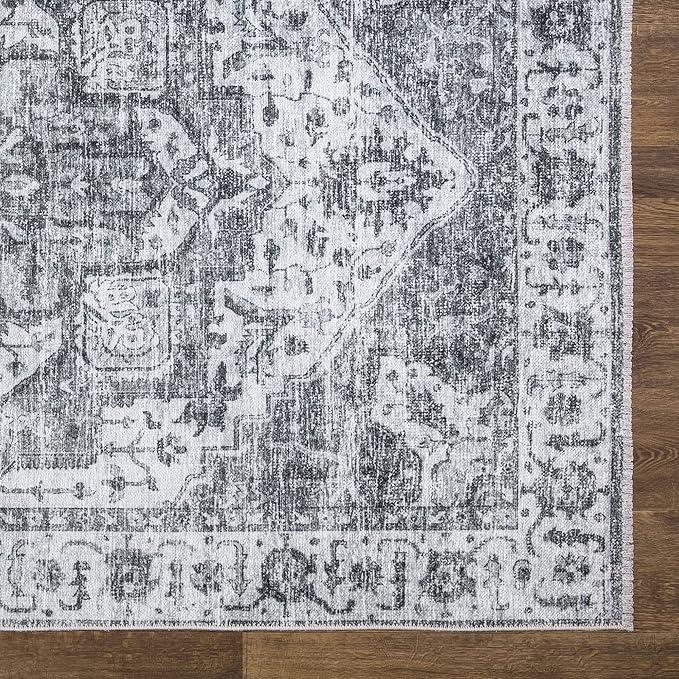 Bloom Rugs Caria Washable Non-Slip 9x12 Rug - Silver/Dark Gray Traditional Area Rug for Living Room, Bedroom, Dining Room, and Kitchen - Exact Size: 9' x 12'
