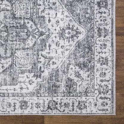 Bloom Rugs Washable Non-Slip 2x3 Rug - Silver/Dark Gray Traditional Oriental Area Rug for Living Room, Bedroom, Dining Room, and Kitchen - Exact Size: 2' x 3'