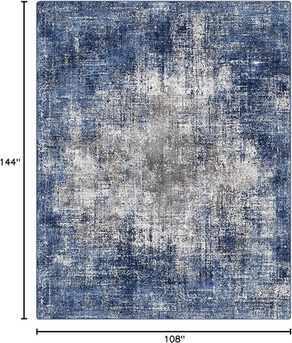 GENIMO Washable Area Rugs for Living Room, 9x12 Modern Non Slip Rugs, Low Pile Lightweight Soft Print Rug for Bedroom, Dining Room, Home Office, Washed Blue&Gray