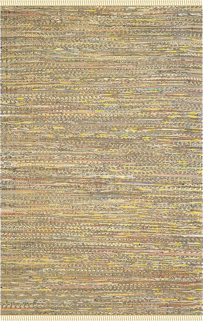 SAFAVIEH Rag Rug Collection Area Rug - 6' x 9', Yellow & Multi, Handmade Boho Stripe Cotton, Ideal for High Traffic Areas in Living Room, Bedroom (RAR121H)