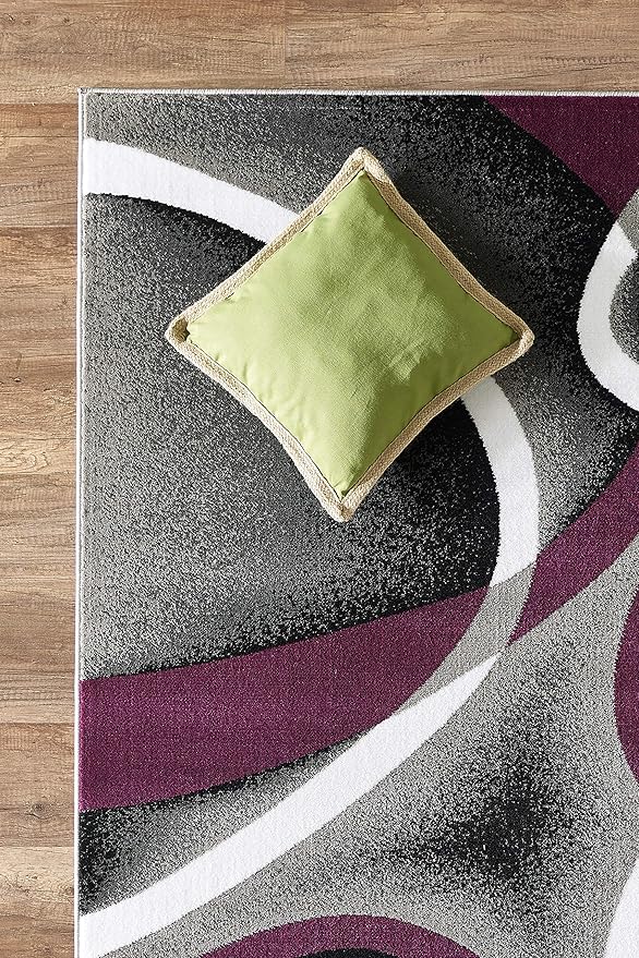 GLORY RUGS Modern Area Rug 5x7 Purple Swirls Carpet Bedroom Living Room Contemporary Dining Accent Sevilla Collection 4816A (Grey Purple)