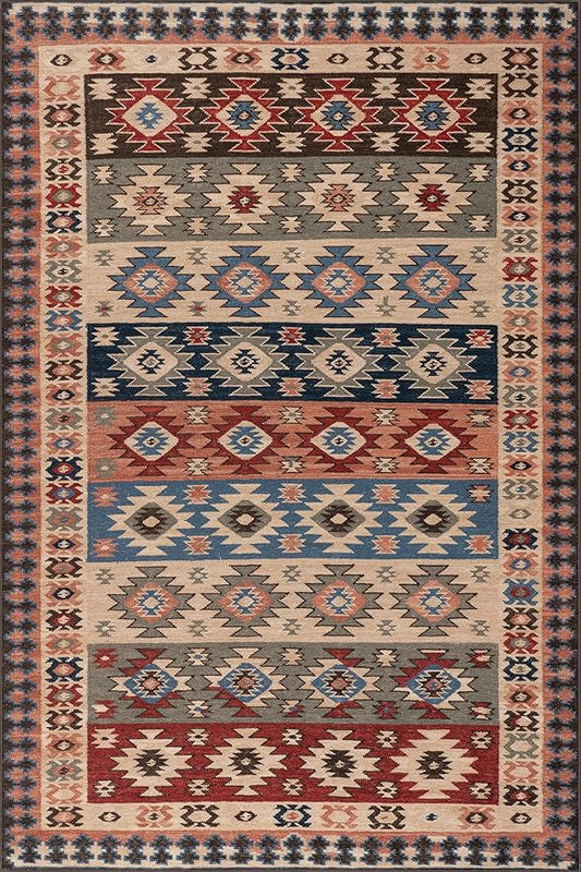 Dash & Albert Balsam Kilim Multi Machine Washable Rug, 6 X 9 Feet, Red Geometric Pattern