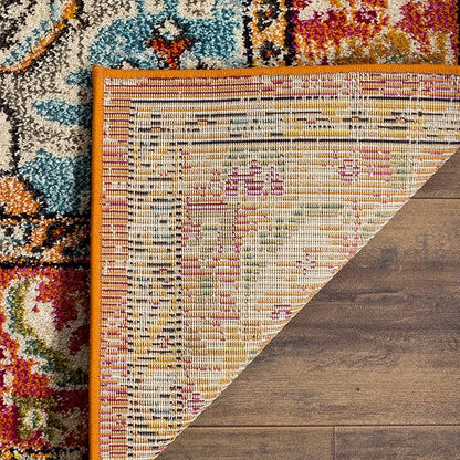 SAFAVIEH Monaco Collection X-Large Area Rug - 12' x 18', Orange & Light Blue, Medallion Distressed Design, Non-Shedding & Easy Care, Ideal for High Traffic Areas in Living Room, Bedroom (MNC243H)
