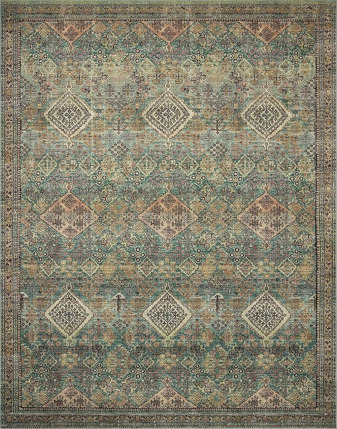 Loloi Magnolia Home by Joanna Gaines Sinclair Collection SIN-03 Turquoise/Multi 2'-3" x 3'-9", .25" Pile Height, Machine Washable, Accent Rug