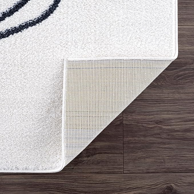 Abani Rugs Cream and Gray 5’3” x 7’6” (5'x8') Mid-Century Rug with Circles and Lines. Neutral Tones of Cream, Gray and a pop of Yellow. Minimalistic Design Turkish Stain Resistant Area Rug.