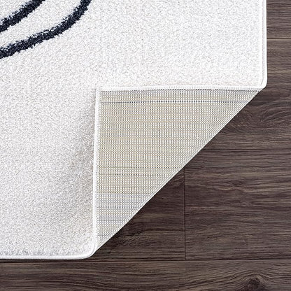 Abani Rugs Cream and Gray 8 ft. x 10 ft.(7'9"x10'2") Mid-Century Rug with Circles and Lines. Neutral Tones of Cream, Gray and a pop of Yellow. Minimalistic Design Turkish Stain Resistant Area Rug.