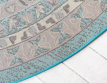 Unique Loom Taftan Collection Border Geometric Tribal Inspired Design Area Rug (8' 0 x 8' 0 Round, Turquoise/ Gray)