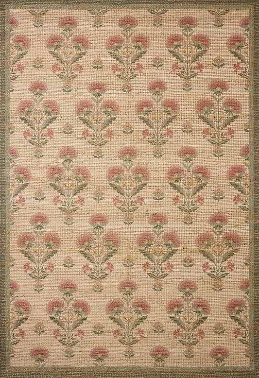 Loloi Chris Loves Julia Rue Collection RUE-01 Sage/Blush 2'-3" x 3'-9" Accent Rug Jute Neutral Floral Living Room Bedroom Rug