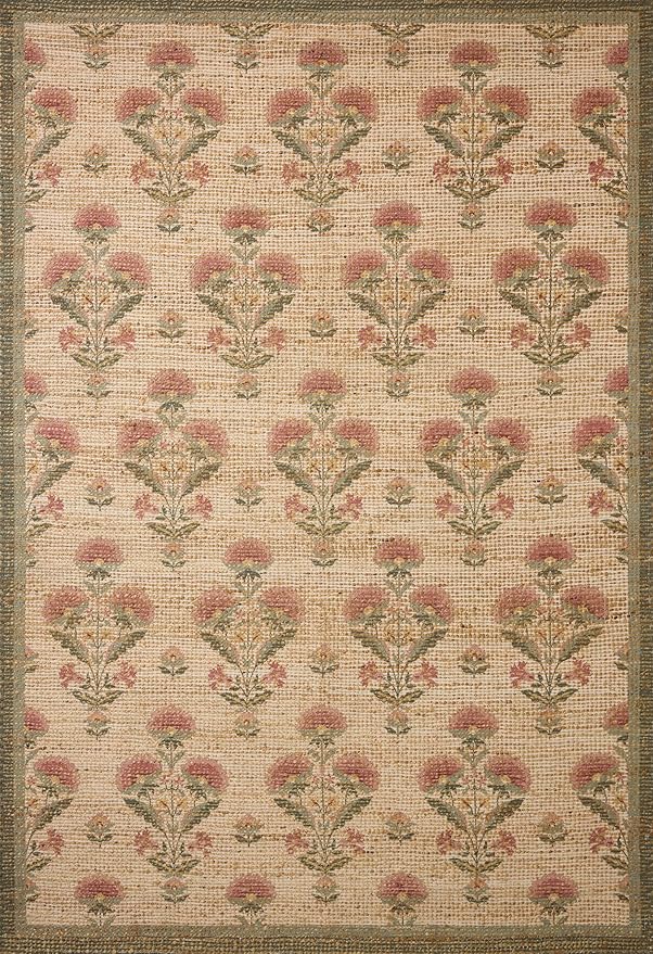 Loloi Chris Loves Julia Rue Collection RUE-01 Sage/Blush 9'-3" x 13' Area Rug Jute Neutral Floral Living Room Bedroom Rug