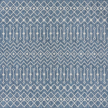 Unique Loom Outdoor Trellis Collection Area Rug - Tribal Trellis (10' Square, Blue/ Ivory)