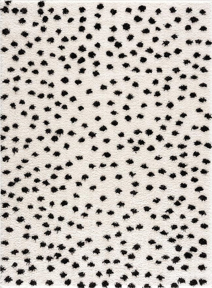Hauteloom Tilos Dalmatian Hallway, Entryway Shag Runner Rug - Shaggy Runner Rug - Dot Pattern - High Plush Pile - Black, White - 2'7" x 7'3"
