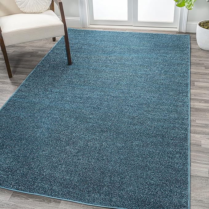 Eyely UES100H-9 Supersoft Haze Solid Low-Pile Indoor Area Rug Casual;Contemporary;Solid;Traditional, Bedroom, Kitchen, Living Room, Easy-Cleaning, Non-Shedding, 9 X 12, Turquoise