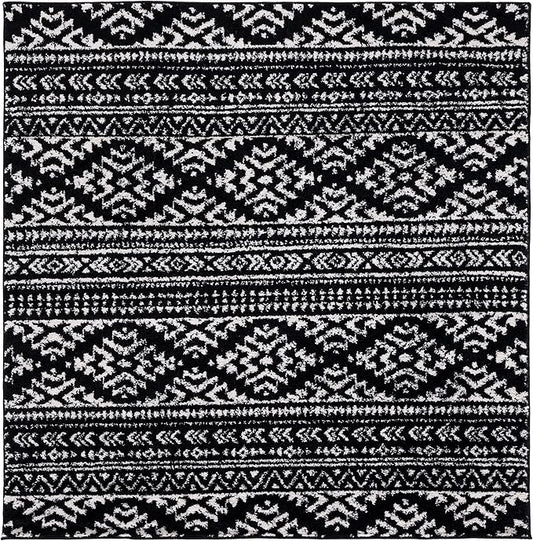 SAFAVIEH Tulum Collection Area Rug - 6'7" Square, Black & Ivory, Moroccan Boho Tribal Design, Non-Shedding & Easy to Clean, Ideal for Living Room, Bedroom, Dining Space (TUL272Z)
