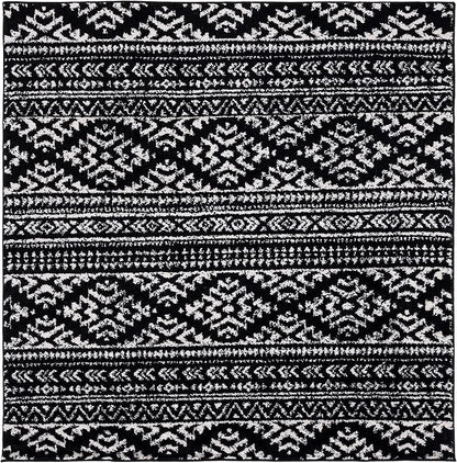 SAFAVIEH Tulum Collection Area Rug - 8' Square, Black & Ivory, Moroccan Boho Tribal Design, Non-Shedding & Easy to Clean, Ideal for Living Room, Bedroom, Dining Space (TUL272Z)