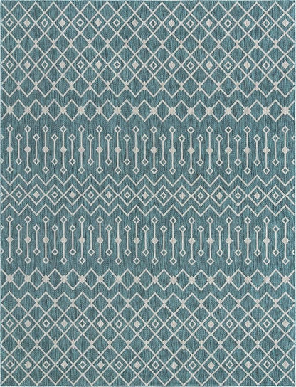 Unique Loom Outdoor Trellis Collection Area Rug - Tribal Trellis (10' x 13' 1" Rectangle, Teal/ Ivory)