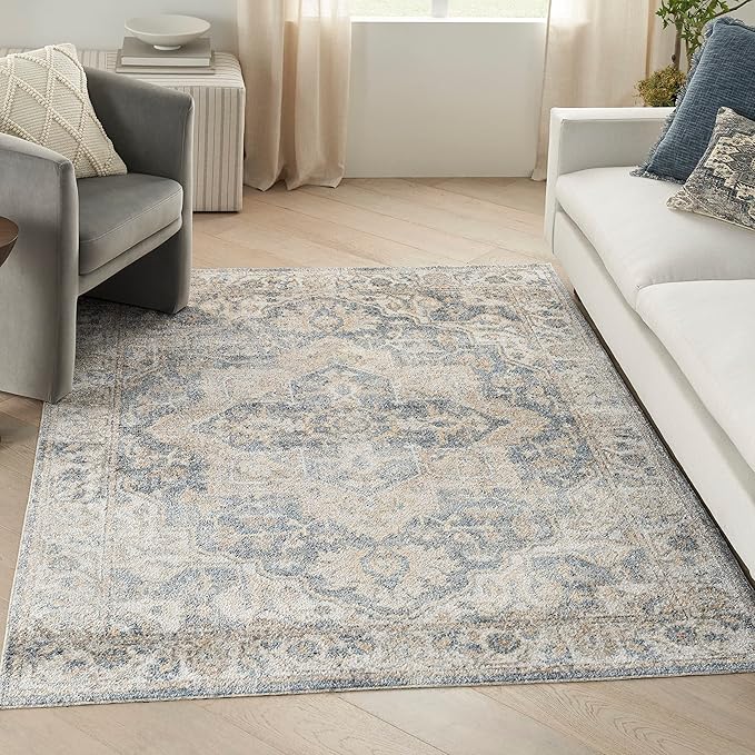 Nourison Home Astra Machine Washable Grey Blue 5'3" x 7' Area Rug - Easy Clean, Non Shedding, Bed Room, Living Room, Dining Room, Kitchen (5' x 7')