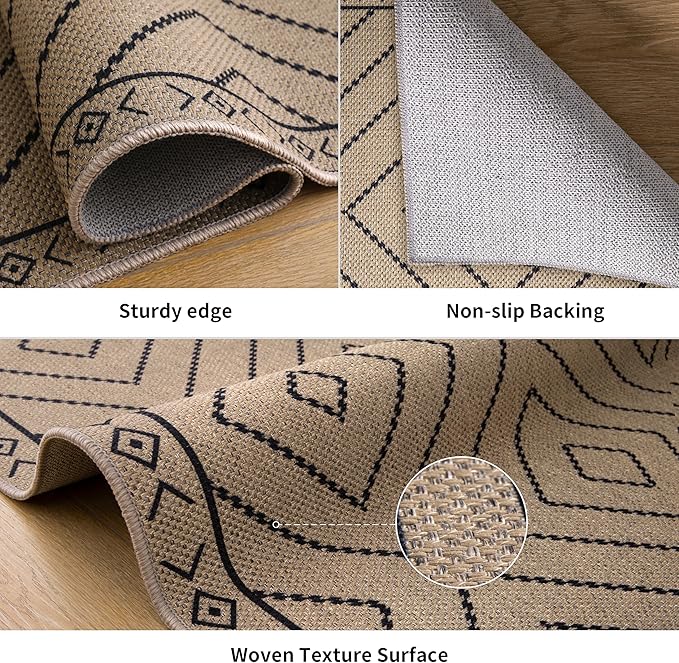 Tangsoo Modern Easy Jute Rug 5x7 Large Washable Area Rug for Dining Room,Geometric Ultra Thin Non-Slip Indoor Outdoor Rug,Farmhouse Carpet for Living Room Patio Bedroom