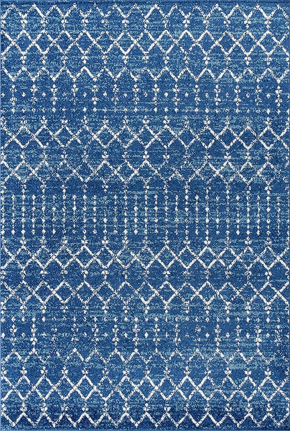 JONATHAN Y Boho Vintage Diamond Blue/White Indoor Area Rug 8X10 ft, Moroccan Hype for Living Room, Bedroom, Kitchen, Office, Easy-Cleaning, High Traffic, Pet-Friendly, Non-Shedding (MOH101A-8)