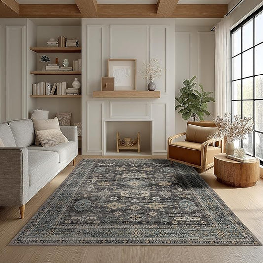 Area Rug Non Slip Machine Washable Ultra Soft Living Room/Bedroom/Kitchen/Outdoor/Classroom Silver, 4'×6'