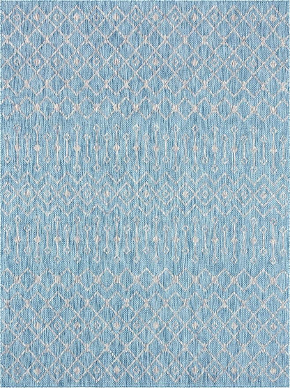 Unique Loom Outdoor Trellis Collection Area Rug - Tribal Trellis (9' x 12' Rectangle, Aqua/ Ivory)