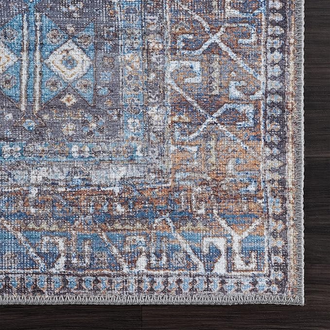 Bloom Rugs Washable 4' x 6' Rug - Slate Gray/Blue Traditional Area Rug for Living Room, Bedroom, Dining Room, and Kitchen - Exact Size: 4' x 6'