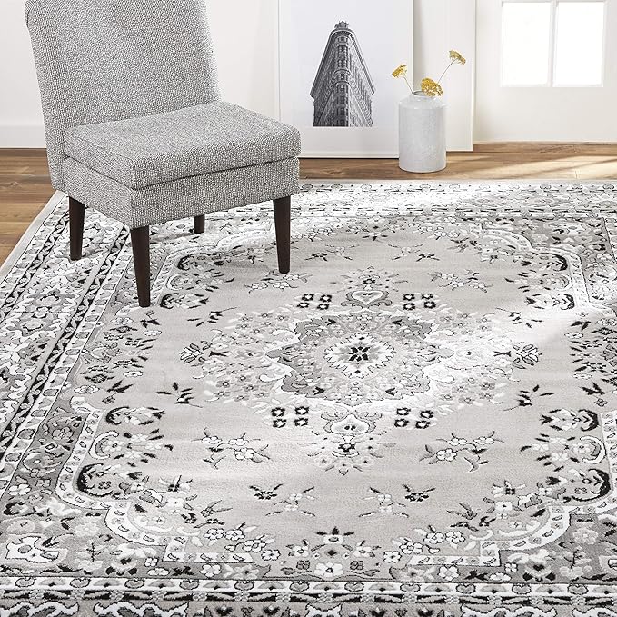 Home Dynamix Premium Sakarya Traditional Medallion Border Area Rug, Gray, 21"x35" Rectangle