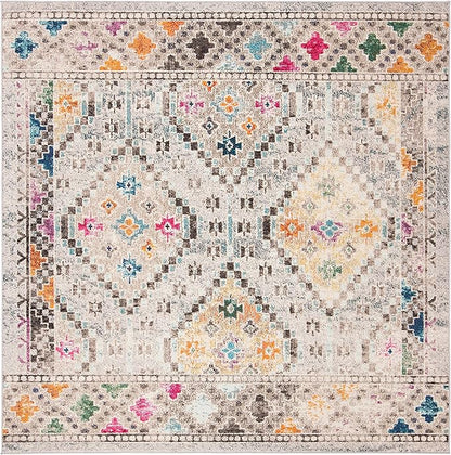 SAFAVIEH Madison Collection Area Rug - 9' Square, Grey & Yellow, Boho Diamond Distressed Design, Non-Shedding & Easy Care, Ideal for High Traffic Areas in Living Room, Bedroom (MAD418F)