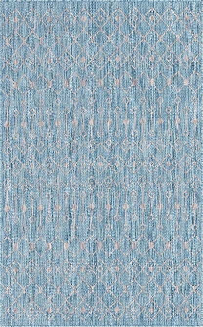 Unique Loom Outdoor Trellis Collection Area Rug - Tribal Trellis (5' 1" x 8' Rectangle, Aqua/ Ivory)