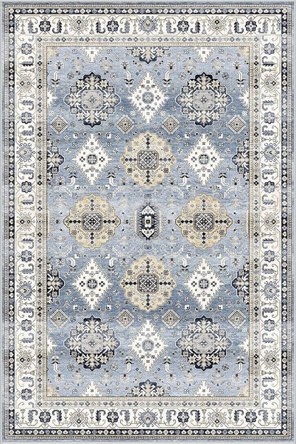 Dripex Vintage Washable Area Rug - 5x8 Distressed Rugs for Living Room Bedroom Oriental Medallion Floral Print Carpet Low-Pile Indoor Soft Non-Slip Accent Rug Farmhouse Office Home Decor