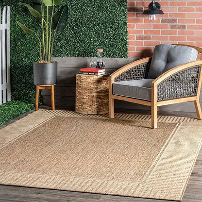 Nuloom Asha Light Brown/Ivory, 4' x 6', Casual, Striped Border, Soft and Cozy, High Traffic, Stain Resistant, Easy Clean, Durable Area Rug for Indoor/Outdoor Patio, Deck, Porch, Garden, Courtyard