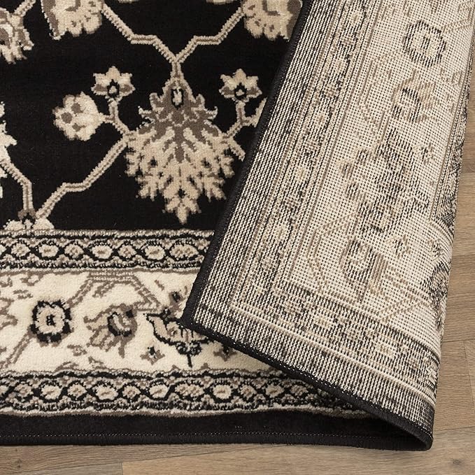 Superior Elegant Kingfield Collection Area Rug, 8mm Pile Height with Jute Backing, Classic Bordered Rug Design, Anti-Static, Water-Repellent Rugs, 5' x 8', Black