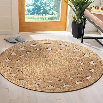 Savi Home Hand Woven Jute Braided Dot Rug, 6' Round - Natural, Reversible Area Rugs for Living Room, Farmhouse, Kitchen, Handcrafted 6 Feet Round Area Rugs - Natural