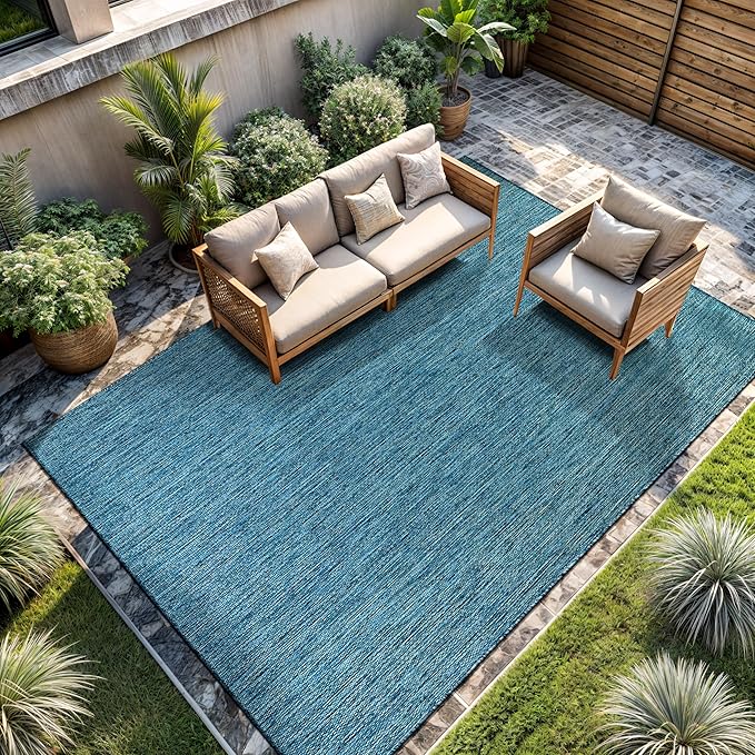 CAMILSON Outdoor Rug 5x7 Modern Area Rugs for Indoor and Outdoor Patios and Porches - Waterproof, Washable, Non-Shedding, Easy-to-Clean Outside Carpet (5 x 7, Solid - Aqua)