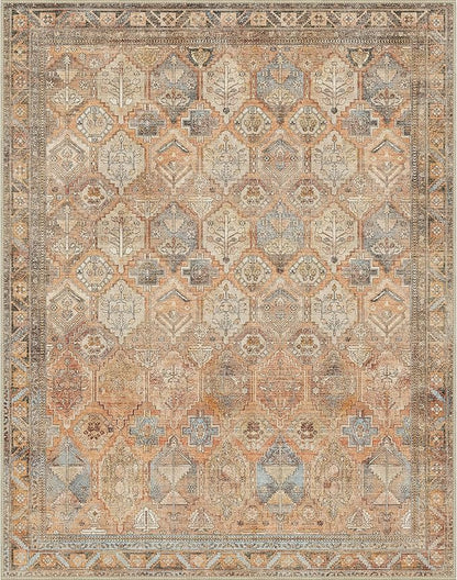 Bavni Washable Rug 5x7 Area Rug for Living Room Bedroom Dining, Washable Vintage Print Carpet, Ultra-Thin Low Pile Lightweight Rug with Non Slip Backing, Sunset Yellow