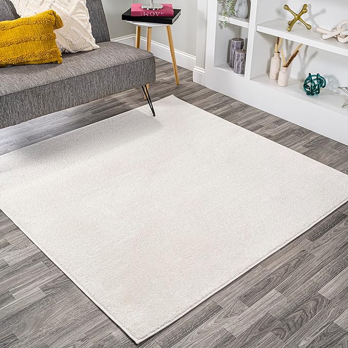 JONATHAN Y Haze Solid Low-Pile Cream 7x7 Square Indoor Area Rug, Coastal,Bohemian,Minimalist,Classic, Easy-Cleaning for Living Room,Bedroom,Kitchen,Pet Friendly,Non-Shedding (SEU100T-7SQ)