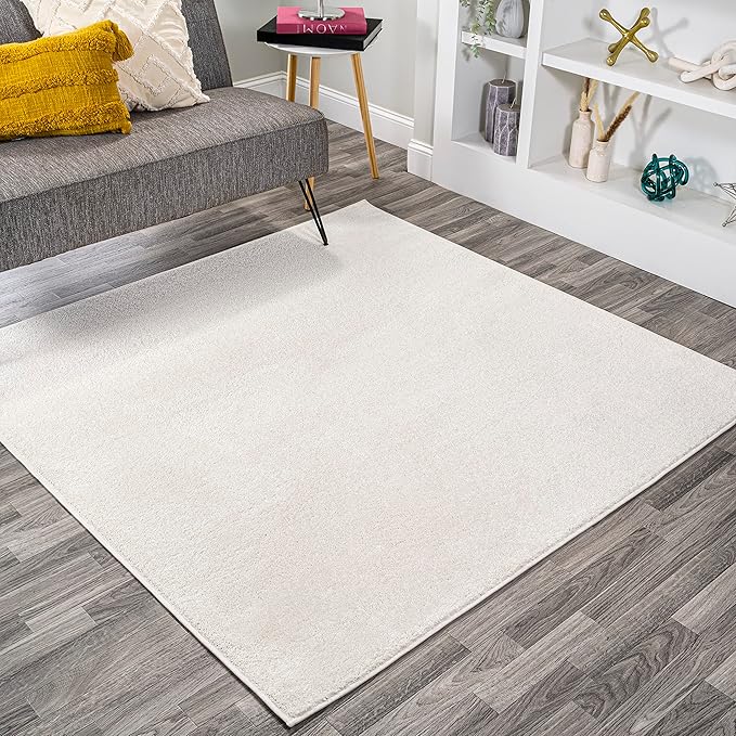 Eyely UES100T-7SQ Supersoft Haze Solid Low-Pile Indoor Area Rug, Coastal, Bohemian, Minimalist, Classic, Casual for Bedroom,Kitchen,Living Room,Non Shedding,Easy-Washing, Cream, 7' Square