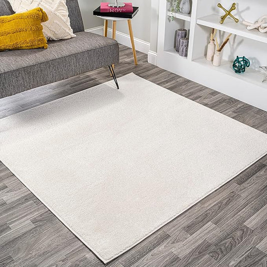 Eyely UES100T-7SQ Supersoft Haze Solid Low-Pile Indoor Area Rug, Coastal, Bohemian, Minimalist, Classic, Casual for Bedroom,Kitchen,Living Room,Non Shedding,Easy-Washing, Cream, 7' Square