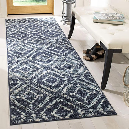 SAFAVIEH Adirondack Collection Runner Rug - 2'6" x 8', Navy & Ivory, Modern Diamond Distressed Design, Non-Shedding & Easy Care, Ideal for High Traffic Areas in Living Room, Bedroom (ADR131N)