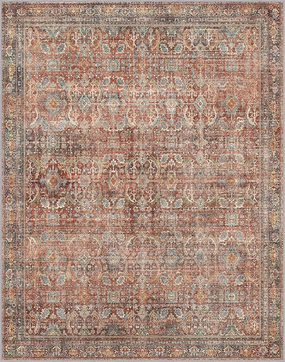 GENIMO 2x3 Area Rugs for Living Room, Machine Washable Non Slip Vintage Rugs, Low Pile Lightweight Chenille Print Rug for Bedroom, Dining Room, Home Office, Terracotta Indigo