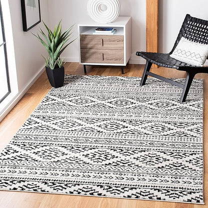 SAFAVIEH Tulum Collection Area Rug - 10' Square, Ivory & Black, Moroccan Boho Tribal Design, Non-Shedding & Easy to Clean, Ideal for Living Room, Bedroom, Dining Space (TUL272B)