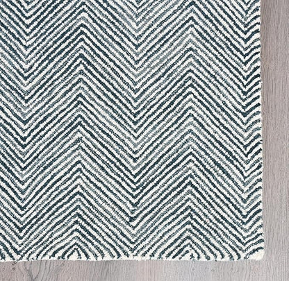 Modern Herringbone Chevron Collection Handcrafted Wool Area Rug - Durable, Zigzag Pattern, for High Traffic, Contemporary Design for Living Room, Bedroom, Dining Room Decor (Denim Blue, 9' x 13')