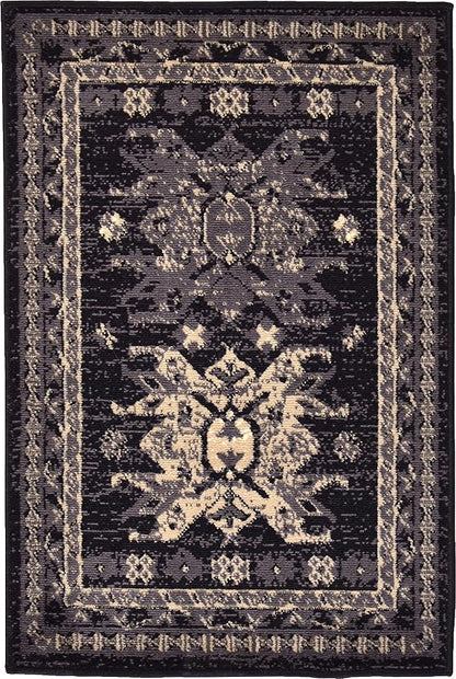 Unique Loom Taftan Collection Border Geometric Tribal Inspired Design Area Rug (2' 2 x 3' 0 Rectangular, Black/ Gray)