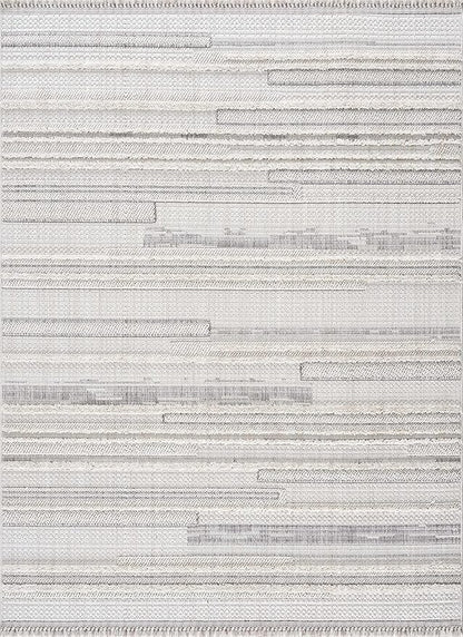 Hauteloom Dishman Living Room, Bedroom Area Rug - Farmhouse - Cream, Light Gray - 18" x 18" Sample