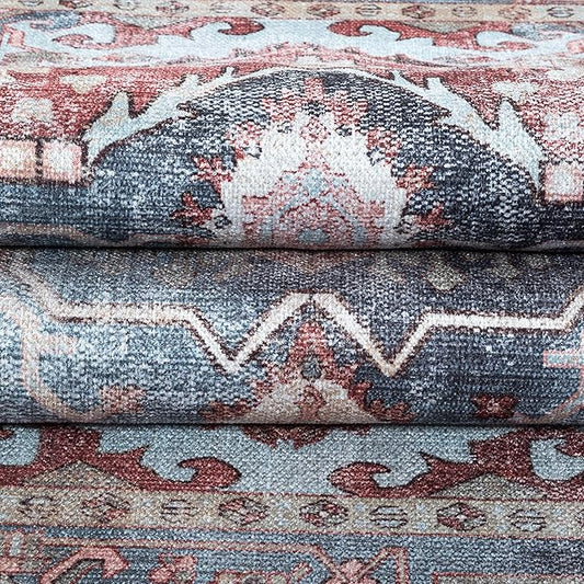 Washable Area Rug. Modern Farmhouse. Vintage. Turkish. Bohemian. Distressed. Oriental. Traditional. Rugs for Living Room. Dining. Bedroom. Office. Entryway. Foyer. (858RM, 9'5" x 14')
