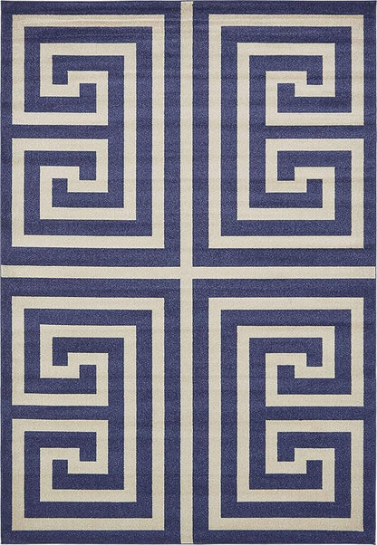 Unique Loom Athens Collection Classic Geometric Modern Border Design Area Rug (8' 0 x 11' 4 Rectangular, Navy Blue/ Beige)
