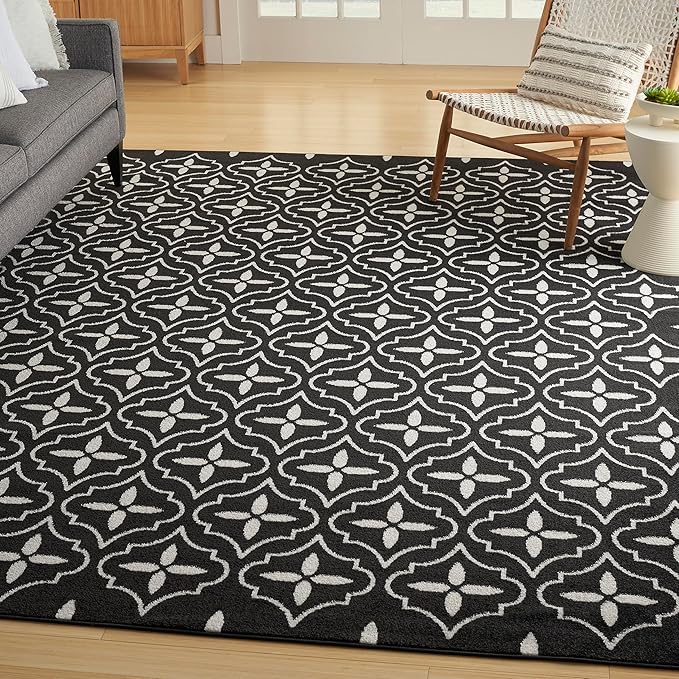 Nourison Home Nourison Essentials Black Ivory 8' x 10' Area Rug - Easy Clean, Non Shedding, Bed Room, Living Room, Dining Room, Kitchen (8' x 10')