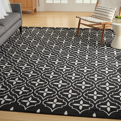 Nourison Home Nourison Essentials Black Ivory 6' x 9' Area Rug - Easy Clean, Non Shedding, Bed Room, Living Room, Dining Room, Kitchen (6' x 9')